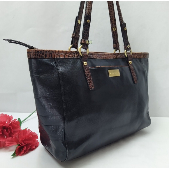 Brahmin Black Leather Double Handle Zipper Closure Tote Shoulder Bag - Picture 2 of 16